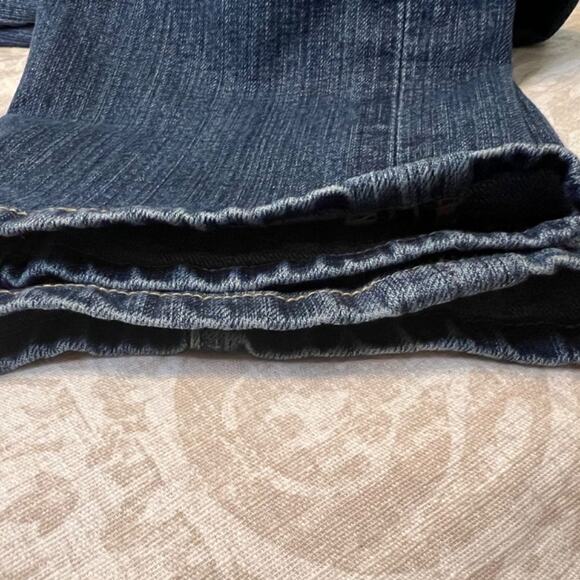 Seven7 jeans medium wash straight leg blue denim logo stitching on pockets Sz 8 - Picture 11 of 16